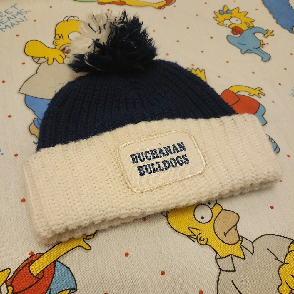 Vintage Buchanan Bulldogs Chunky-Knit Pom Beanie Cap